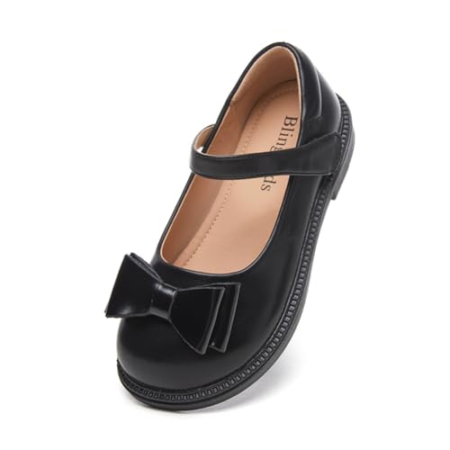 Little Girls Bow Mary Jane Flats Black School Uniform Oxford Dress Shoes for Toddler/Little Kid