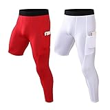Valcatch 1 oder 2 Pack One Leg Kompressionsstrumpfhose für Herren 3/4 Capris Leggings mit Taschen für Basketball Baseball Laufen, B+C, Klein