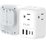 VYLEE UK Plug Adapter, Foldable UK Travel Plug Adapter, Type G Power Adapter with 4 Outlets 4 USB Ports(2 USB C) Travel Essentials Plug with Bag for USA to Qatar Ireland England Kenya Dubai [1 Pack]