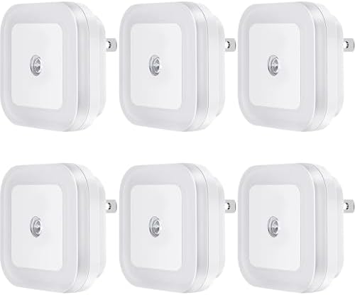 Plug-in LED Night Light with Dusk to Dawn Sensor for Hallway, Stairs, Bathroom, Kitchen, Bedroom, Nursery, Kids Room, Daylight White, Pack of 6
