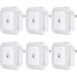 SYCEES Plug-in LED Night Light with Dusk to Dawn Sensor for Hallway, Stairs, Bathroom, Kitchen, Bedroom, Nursery, Kids Room, Daylight White, Pack of 6