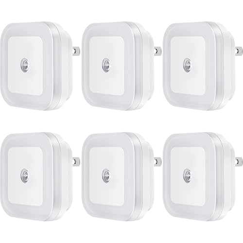 SYCEES Plug-in LED Night Light with Dusk to Dawn Sensor for Hallway, Stairs, Bathroom, Kitchen, Bedroom, Nursery, Kids Room, Daylight White, Pack of 6