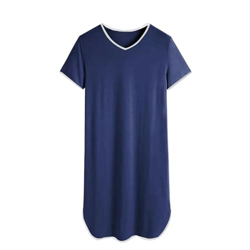 Generisch Albornoz Satén Ropa de Dormir para Hombre Cómodos Camisones de Manga Corta Pijama Suelto Pijama Camisas para Hombre (Marina, M)