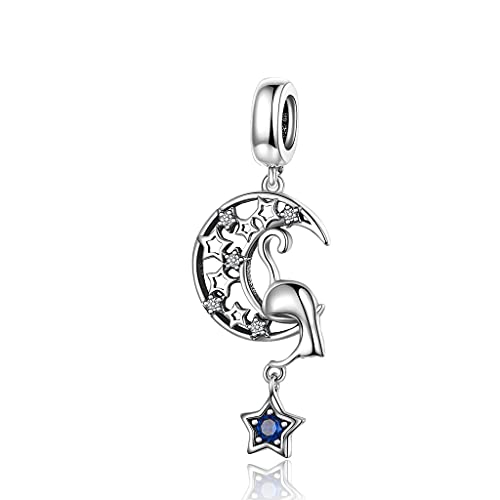 Pulsera con dije gato lunar en plata ley 925 y accesorios DIY 1