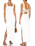 ALENDA DANMOS Women's Elegant Backless Maxi Dress Sexy High Sides Slit Tank Dress Twist Back Casual Sundress 72122(Small,White)