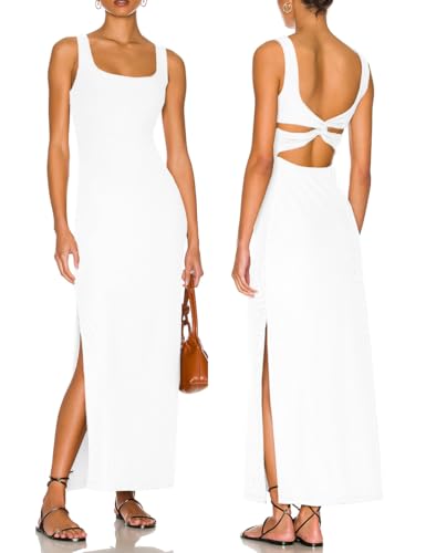 ALENDA DANMOS Women's Elegant Backless Maxi Dress Sexy High Sides Slit Tank Dress Twist Back Casual Sundress 72122