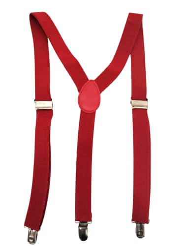 Image of BookMyCostume Red Suspenders for Kids & Adults|Adjustable Elastic Y-Back Belt for Fancy Dress Costumes,Theme Parties, Dance Costume,School Functions & Stage Shows|Unisex Clip-on Suspenders Accessory