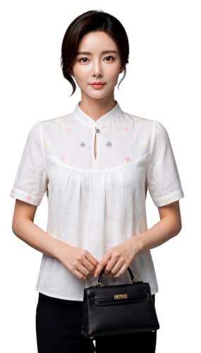 Image of Shirt for Women Printed Casual V-Neck Button Down Short Sleeve Blouse Crop Top, Stylish Collared, Formal, Trendy