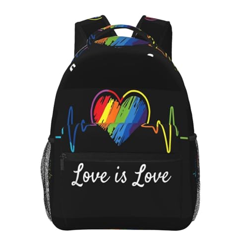 Love is Love Rainbow LGBT Gay Backpack Large Capacity Lightweight Casual Travel Sports Backpack 11.4X7.8X15.7 inch