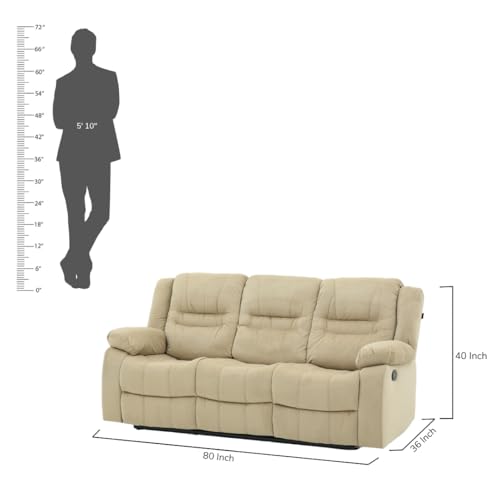 Image of Royaloak Melaka Malaysian Fabric 3 Seater Recliner | Tufted Back with Plush Armrests & High-Density Foam | Manual Reclining Chair with Heavy-Duty Metal Base & Pocket Springs Comfort