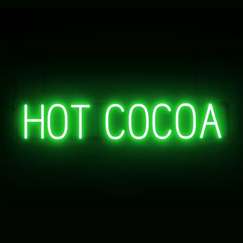 Image of SpellBrite LED Neon HOT COCOA Sign for Business - Green, 35 inch x 6 inch | Ultra-Bright Click-Together Signage for Cafes, with Visibility from 500 Feet - 8 Animations, 6 Brightness Settings