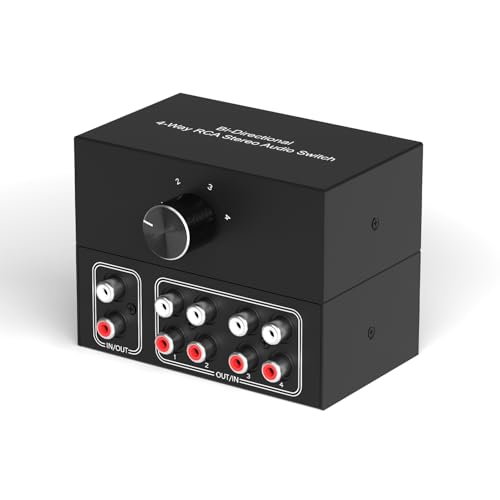 Image of LVY 4-Way Stereo Audio Selector, Bi-Directional L /R Audio Switcher Splitter Box Suitable for Connecting Blu-ray Players or DVD Players to Multiple Stereo Speakers (4in1out /1in 4out)