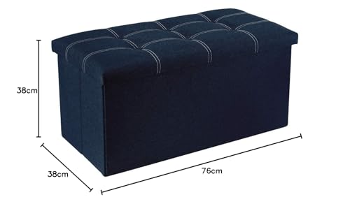 Image of Folding Storage Ottoman Long Shoes Sofa Bench Fabric Linen Footrest Stool for Laundry Storage Space End of Bed Seat Toys Storage Organizer Bin Box with Lidded Cover (76X38X38 CM, Blue)