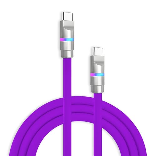 Image of chubbycable 100W USB C to C Charge Cable with LED Light, Purple, 6.6 FT | 45,000+ Bend Tested, 480Mbps Data Transfer, E-Marker Safety Chip, 6mm Extra Thick, Tangle-Free Design