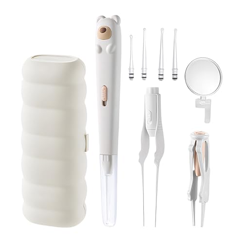 Tapones para los oídos con luz – Eliminador de cerumen de 7,2 pulgadas | Limpiador de oídos LED – ABS PP PC Silicona Set de 3 piezas con cuchara, pinzas, lupa para limpieza de oídos familiar segura en
