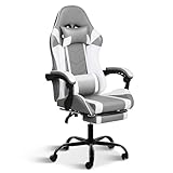 YSSOA White Gaming Chair with Footrest, Big and Tall Gamer Chair, Racing Style Adjustable Swivel Office Chair, Ergonomic Video Game Chairs with Headrest and Lumbar Support