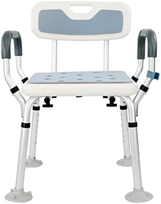 BQKOZFIN White Shower Stool Seat Adjustable Bath Chair with Padded Armrests and Back, Adjustable Shower Chair for Seniors, Elderly, Disabled, Handicap, and Injured Persons, Supports Up To 380lbs