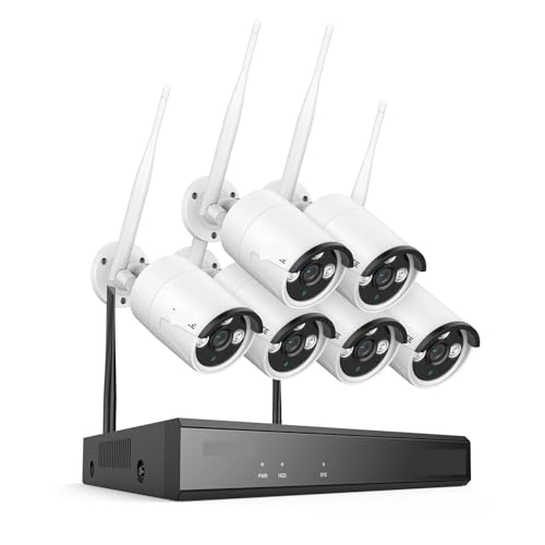 VEKELETE Sistema de CCTV NVR de 8 Canales, cámara IP de 5 MP, grabación de Audio por WiFi, visión Nocturna por Infrarrojos, Kit de vigilancia for el hogar(None,8CH NVR 6Pcs Kits)