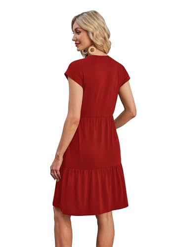 WIHOLL Fall Dresses for Women Beach Vacation Clothes Travel Casual Summer Dress Sundress Baby Doll Dresses Tiered Women Mini 2026 Red Dress L