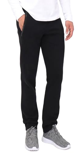 SCR Extra Long Sweatpants for Men - Fleece Lined Cotton Sweat Pants for Men - 32Wx38L Men's Workout Pants with Zipper Pockets and Drawstring Elasic Waist (Black)