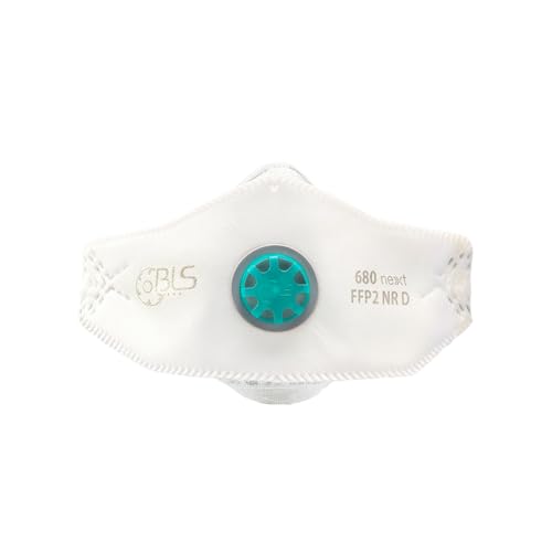 BLS 680next FFP2 NR D | Estuche de 10 mascarillas FFP2 planas de tres solapas con válvula de exhalación | Certificado CE | Made in Europe