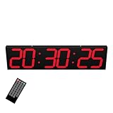 CHKOSDA Double Side Digital Wall Clock with 6' Number,Multi-Function Clock with Timer, Temperature and Date Display,Large Display Clock for Corridors, Stations and Hospitals (Red)