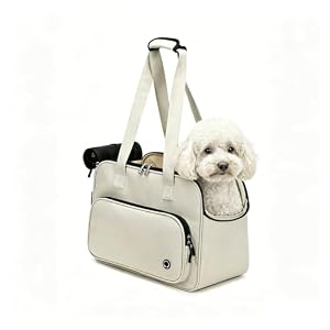 Hundetasche für Kleine Hunde und Katzen, Atmungsaktive Mesh Tragetasche mit Trageriemen, Tragetasche Hund für Kätzchen Katzen Reisen Ausflüge Tierarztbesuch Spaziergang Park Einkauf (Cremefarben)