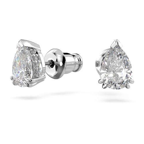 Swarovski Stilla Stud Earrings, Pear Cut, Clear Crystals, Rhodium Finish2