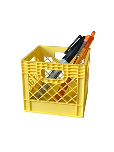 Image of Mini Storage Crate, Desk Organizer, mini milk crate, Plastic Crates for Office, desk and Toys, 4 inch size, small mini crate (yellow)