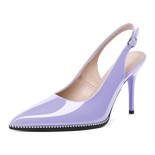 Image of SAMMITOP Women Slingback Heels Stilettos Closed Pointed Toe High Heel Silver Beaded Pumps Comfortable 3.5 Inch High Heels for Women Dressy Shoes