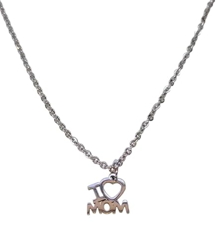 Collana Con Cuore Mamma Madre Ciondolo In Acciaio Inossidabile, Idea Originale per Regalo Natale Festa Della Mamma,Fatto a Mano, Gioielli Donna (I LOVE YOU MOM)