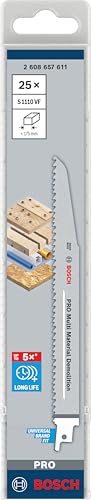 Bosch 25x Lame de scie sabre PRO Multi Material S1110VF Demolition (pour Bois clouté, Bois de chantier, Longueur 225 mm, Professional Accessoire Scie sabre)