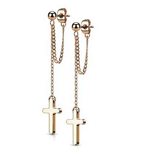 beyoutifulthings 1 paire de boucles d'oreilles en forme de croix pour femme - En acier chirurgical - Argenté, or, noir, or rose, Acier chirurgical 316L Cover