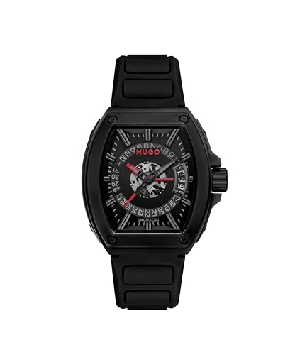 HUGO Montre à Quartz à Trois Aiguilles pour Homme, Collection #Icon 3H avec Bracelet en Silicone Noir - 1530436