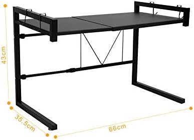 Ejoyous Microwave Shelf Stand, 2 Tier Extendable Microwave Oven Rack Toaster Stand Shelf with 4 Removable Hooks for Kitchen Oven Kitchen Shelf Spice Rack (Black)