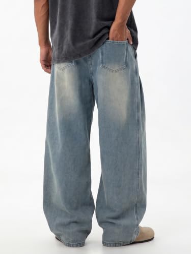 Areant Mens Baggy Jeans Wide Leg Hip Hop Loose Fit Jeans Relaxed Fit Elastic Waist Skate Streetwear Y2K Vintage Denim Pants Blue Large - image 6