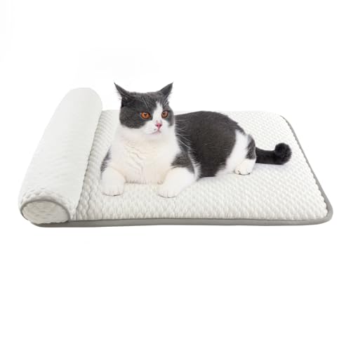 Peto-Raifu ペットマット 猫 犬用 枕付きマット 接触冷感 ペットベッド ペットシーツ ペット敷きパッド ペットごろ寝マット ソフトクールマット 夏用 クールマット 暑さ対策 ひんやり 軽量 涼しい 快適 洗える キリム 約55x40cm 豆冷感