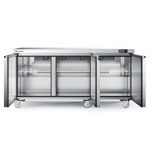 Image of Coolski 72 inchW Commercial Freezer Undercounter Worktop, 20.9 Cu.ft. Stainless Steel Worktop Food Prep Freezer, -13℉to -5℉, 3 Door 3 Shelves Fridge for Restaurant /Bar /Diner /Kitchen Use