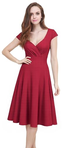 Flosros Cocktailkleid Damen Elegant Festlich Abendkleid Damen A-Line Vintage Abendkleider V-Ausschnitt Kleid Hochzeitsgast Konfirmationskleider