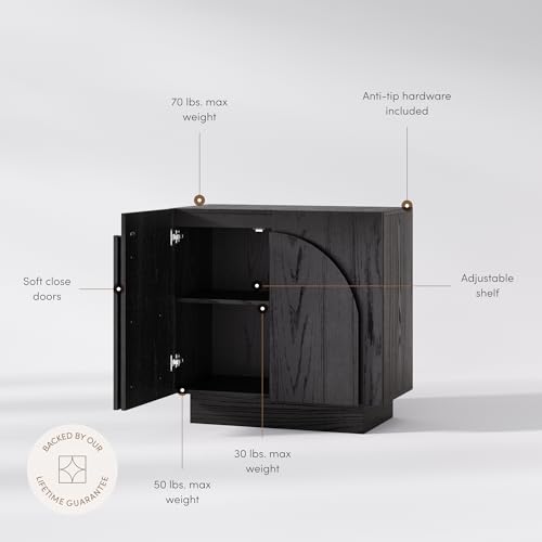Image of Nathan James Iris Mid-Century Modern Credenza, Black Sideboard Buffet, Living Room Wood Storage Cabinet with Arched Cabinet Doors, Black Credenza Cabinet for Kitchen or Living Room, Black Oak
