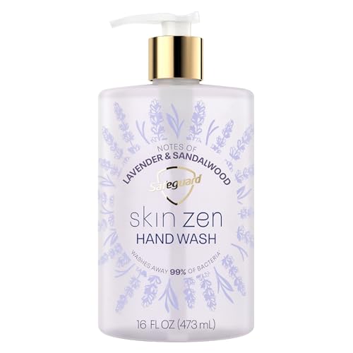 Safeguard Liquid Hand Soap, Skin Zen, Washes Away 99% Bacteria, Made with Natural Moisturizers & 2X Skin Conditioners, Safeguarding Families, PH Balanced Formula, Lavender & Sandalwood Scent, 16 oz