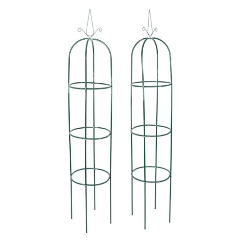 Oxeo Arche de Jardin en Forme de Tour X2 - Obélisque de Jardin pour Plantes grimpantes et Fleurs - Hauteur 205cm - Verte en métal