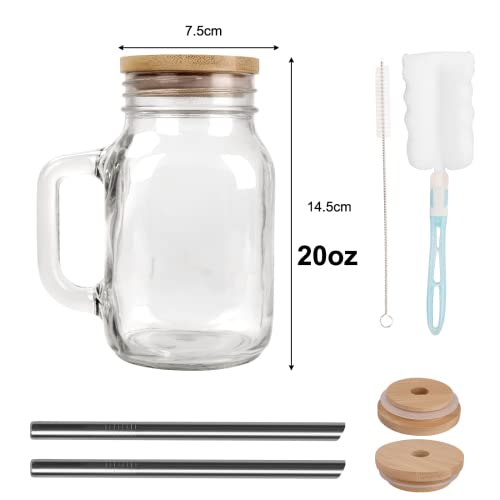 Amzfan Mason Jar With Lid And Straw, 2 Pack 20 Oz Mason Jars With Handle, Mason Jar Cups, Drinking Glasses Tumbler Reusable Boba Cups Smoothie Water Bottles For Iced Coffee, Milkshake, Smoothie, Tea #TOP6