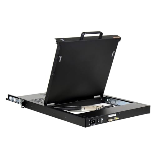 Image of 1U KVM 19 inch Rack Mount Monitor Keyboard, Single DVI /VGA Input with Cables