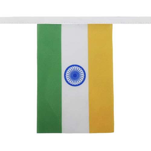 Image of AZ FLAG India 6 meters BUNTING Flag 20 flags 9'' x 6'' - Indian STRING flags 15 x 21 cm