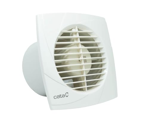 Cata Extractor de Baño B-10 PLUS 14x14cm, Exraplano, Pared/techo Protector Térmico, 41dB, Caudal 98m3/h, 15W, Diámetro Salida 100mm, 2500 rpm, 0,6kg, Color Blanco