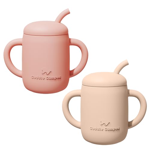 Image of Cuddle Campus Pack of 2 Baby Cups, Sippy Cup 7 oz, Silicone Straw Cup, Open Training Cup for 6M, 6M+,6-12 Months,1/1+ Year Old Baby,Toddler