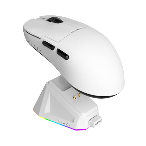 Souris gaming sans fil sans latence AJ159P blanche PAW3395 26K DPI batterie 400mAh