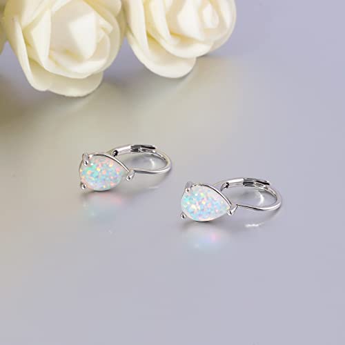 Cinily Opal Teardrop Earrings For Women Girls Hypoallergenic 14K Withe Gold Plated Dainty White Opal Drop Earrings Leverback Earrings Jewelry For Sensitive Ears Christmas Gifts #TOP4
