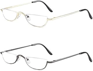KoKoBin Half Frame Reading Glasses Spring Hinges for Men Women Slim Half Moon Lens Readers Metal Semi Rimless eyewear